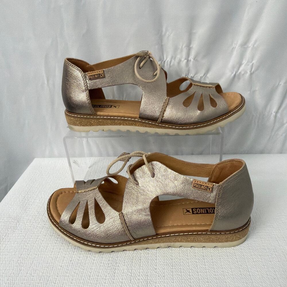 Pikolinos Sandals Womens Size 10 Alcudia Pewter Metallic Lace Up Comfort - Picture 10 of 12